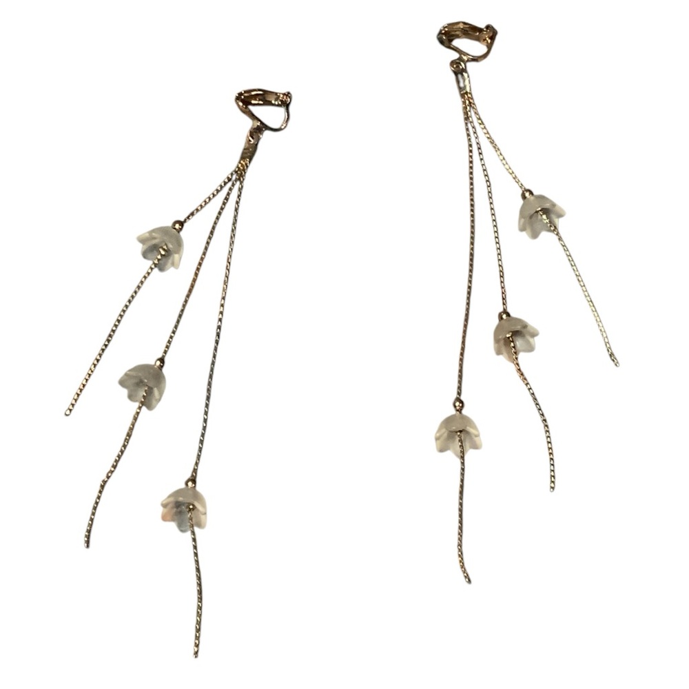 Lily of the Valley Dangle Earrings 
Elegant Gold and White Floral Drop Earrings